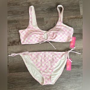 Women’s Pink & White Checkered Keyhole Bikini Set, Size XXL